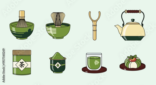 Matcha Tea Ceremony Set, Pixel Art