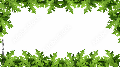 Green oak leaves forming a decorative frame against white background