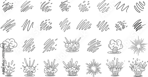 Explosion and sound effect illustrations in black