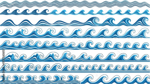 Blue ocean wave icon collection