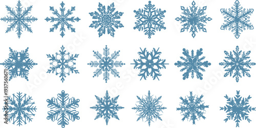 Blue snowflake icon collection