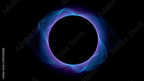 Glowing tech technology wave ai audio voice spectrum artificial network circular neon ring with flowing light ribbon creating vibrant futuristic sound visualization and digital waveform effect circle