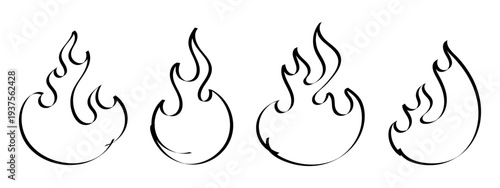 Hand Drawn Fire Flame Outline Icons