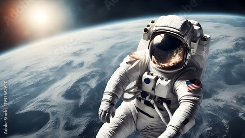 Astronaut and space exploration theme mixed media