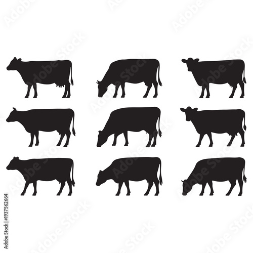 cow and calf black vector set
