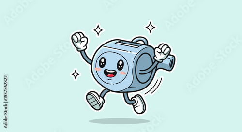 Cheerful Animated Backpack Character Jumping Joyfully.
