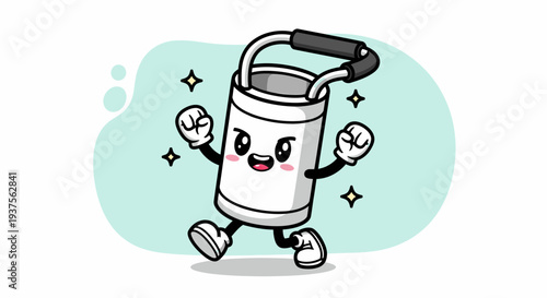 Cheerful Animated Vacuum Cleaner Dancing Mascot.