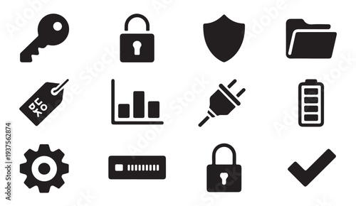 Universal system icons including settings security chart battery power and file management