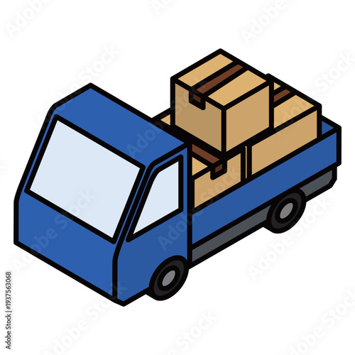 配達中の軽トラックのアイソメトリック素材