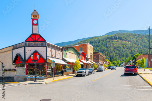 Принти на полотні The historic Main Street of the mountain town of Kellogg, Idaho, founded in the 1880's mining boom of the Silver Valley region of North Idaho near Coeur d'Alene