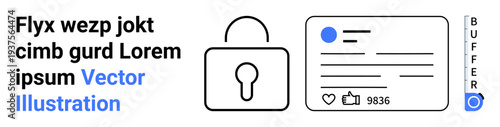 Cybersecurity, privacy, social media, online security, user authentication, tech interface. A padlock next to a user profile. Cybersecurity and privacy in digital technology contexts