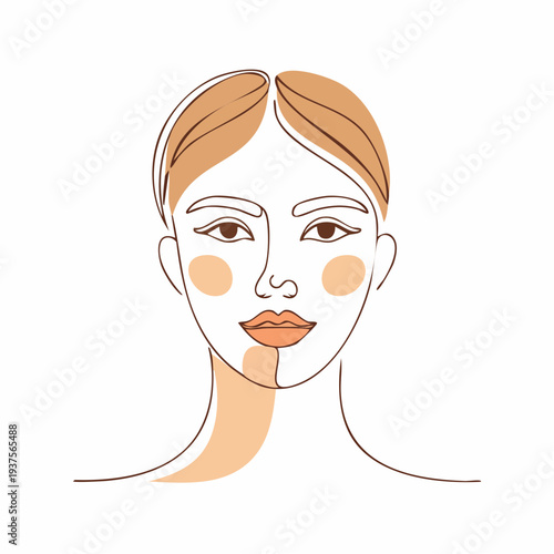 Illustration of a woman's face with highlighted facial features from a frontal viewpoint