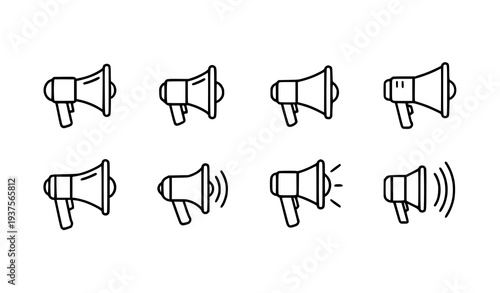 Megaphone outline icon set editable stroke line symbols for marketing announcement and notification