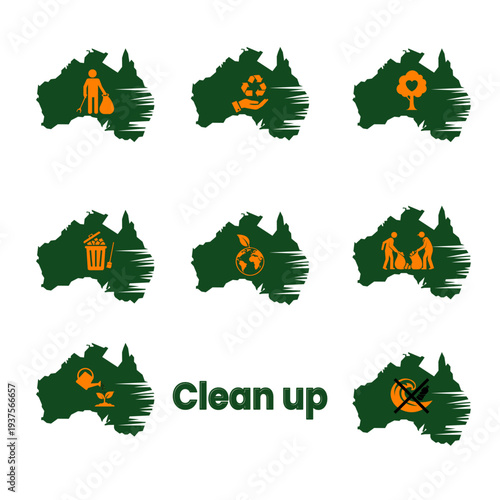 Silhouette icons of clelan up day