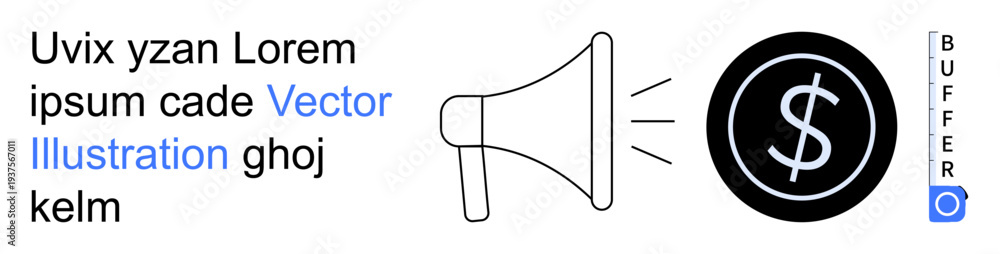 Obraz premium Advertising, financial insights, business marketing, effective communication, budget strategy, sales growth. A megaphone facing a dollar symbol. Advertising and financial insights concept