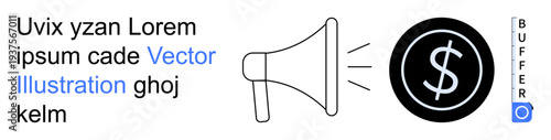 Advertising, financial insights, business marketing, effective communication, budget strategy, sales growth. A megaphone facing a dollar symbol. Advertising and financial insights concept
