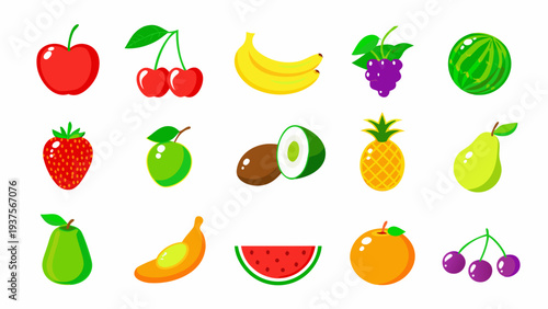 Colorful assortment of various fruits in a flat cartoon style
