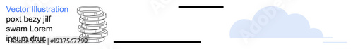Cloud computing, data storage, server management, network infrastructure, digital connectivity, tech innovation. Stack of data with connecting lines to a cloud icon. Cloud computing and data storage
