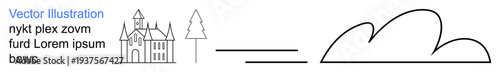 Visual concepts include architecture, abstract art, creative design, minimalism, nature, and symbols. a castle with trees and abstract shapes. Architecture and abstract art design emphasis