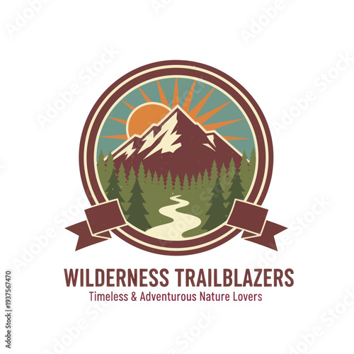 Vintage Wilderness Trailblazers Mountain Adventure Emblem