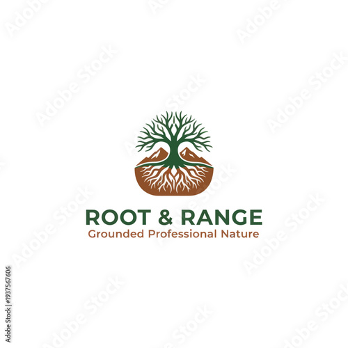 Grounded Nature Tree Roots and Mountain Logo