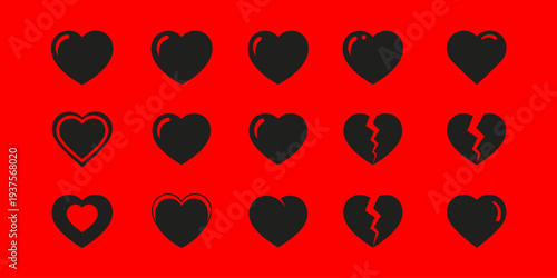 Collection of love heart symbols with different designs and cracked variations