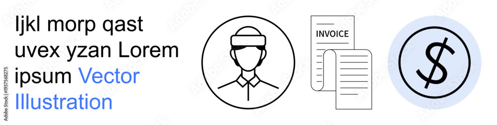 Obraz premium Financial services, accounting, billing, payment processing, business management, bookkeeping. Image shows a person icon, an invoice document and a dollar sign. Financial services and accounting