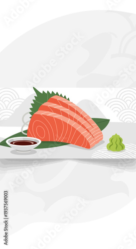 Salmon Sashimi Platter with Wasabi and Soy Sauce