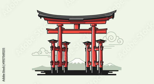 Japanese Torii Gate and Mount Fuji Icon