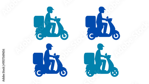 Delivery service icons featuring courier scooters in different styles for food delivery apps.