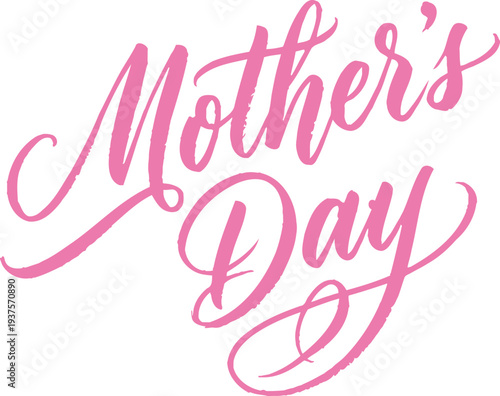 Elegant Pink Mother’s Day Hand Lettering Typography Design Isolated on Transparent Background, Feminine Calligraphy Script for Holiday Greeting Card Banner and Celebration Artwork