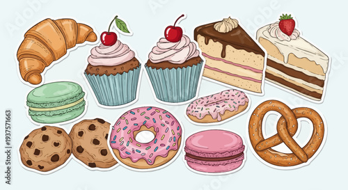 Assorted sweet and savory baked goods and pastries.