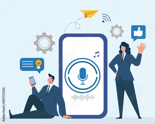 Mobile Podcast and Audio Content Creation Strategy, Social media engagement, Audio marketing technology, Digital communication ideas, Podcast recording session, Mobile app functionality