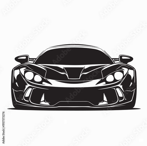 Modern Sports Car Front Silhouette Vector On White Background