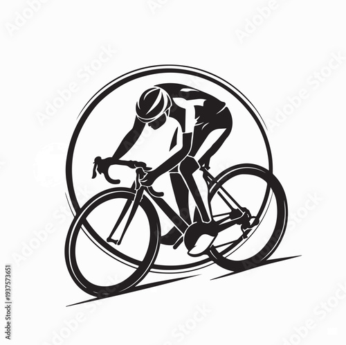 Stylized Cyclist Racing Circle Logo Vector On White Background