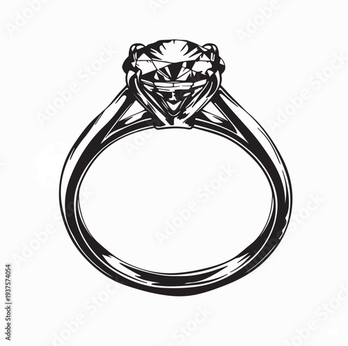 Elegant Diamond Ring Jewelry Vector Illustration On White Background