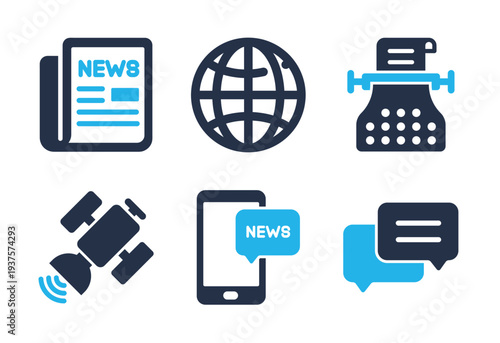 News and Digital Communication icon set. Solid glyph series icons