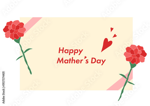 母の日のカーネーションイラストセット・感謝を伝える花_便箋_レターセット_リボン