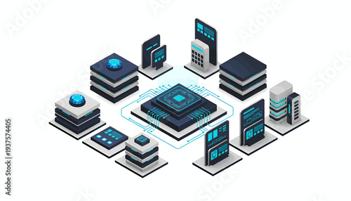 Centralized server connected to multiple devices and servers.