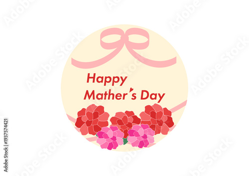 母の日のカーネーションイラストセット・感謝を伝える花_円_リボン