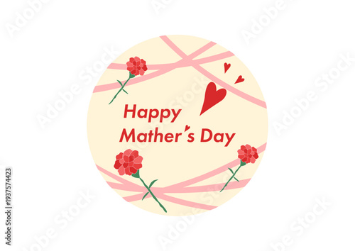 母の日のカーネーションイラストセット・感謝を伝える花_円_リボン