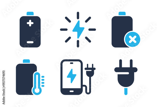 Battery Status and Charging icon set. Solid glyph series icons