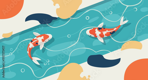 Koi Fish Swimming in Abstract Water