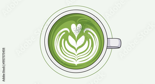 Matcha latte art, top view
