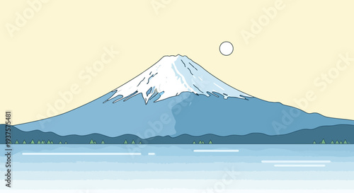 Mount Fuji serene lake landscape illustration