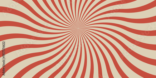 Circus vintage tent background. Retro sun rays pattern. Vintage starburst poster. Star burst radial lines texture. Red stripes. Circus, carnival, summer fair backdrop. Vector illustration.