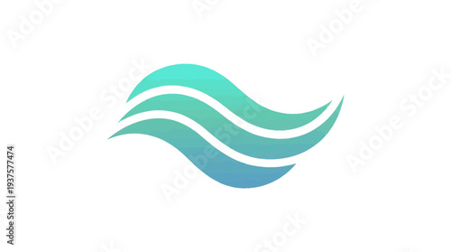 Abstract flowing waves in gradient teal and blue colors, representing water, movement, calm, and mindfulness in a clean, modern icon.