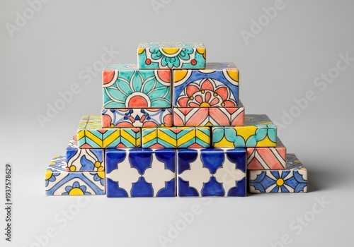Colorful Tiles Display Showcasing Unique Patterns and Designs
