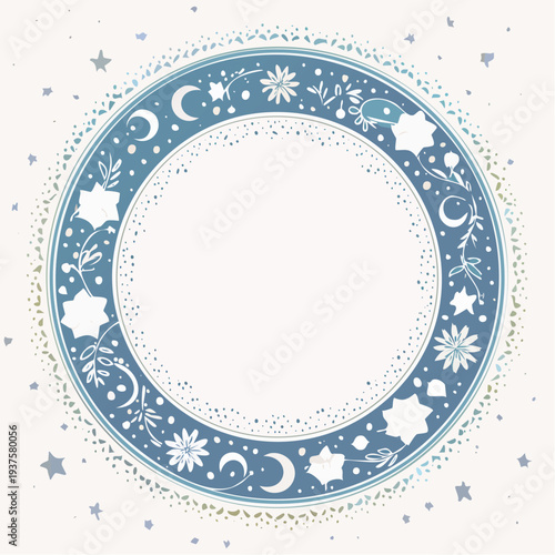星座と月の満ち欠けの神秘的な円形飾り枠