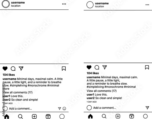 Social Media Photo Feed Interface Mockup with Minimalist Design